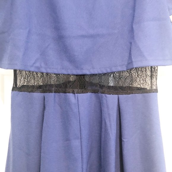 ASTR Black Lace Midriff Inset Stretch Romper Navy Blue L NWT - Picture 6 of 12